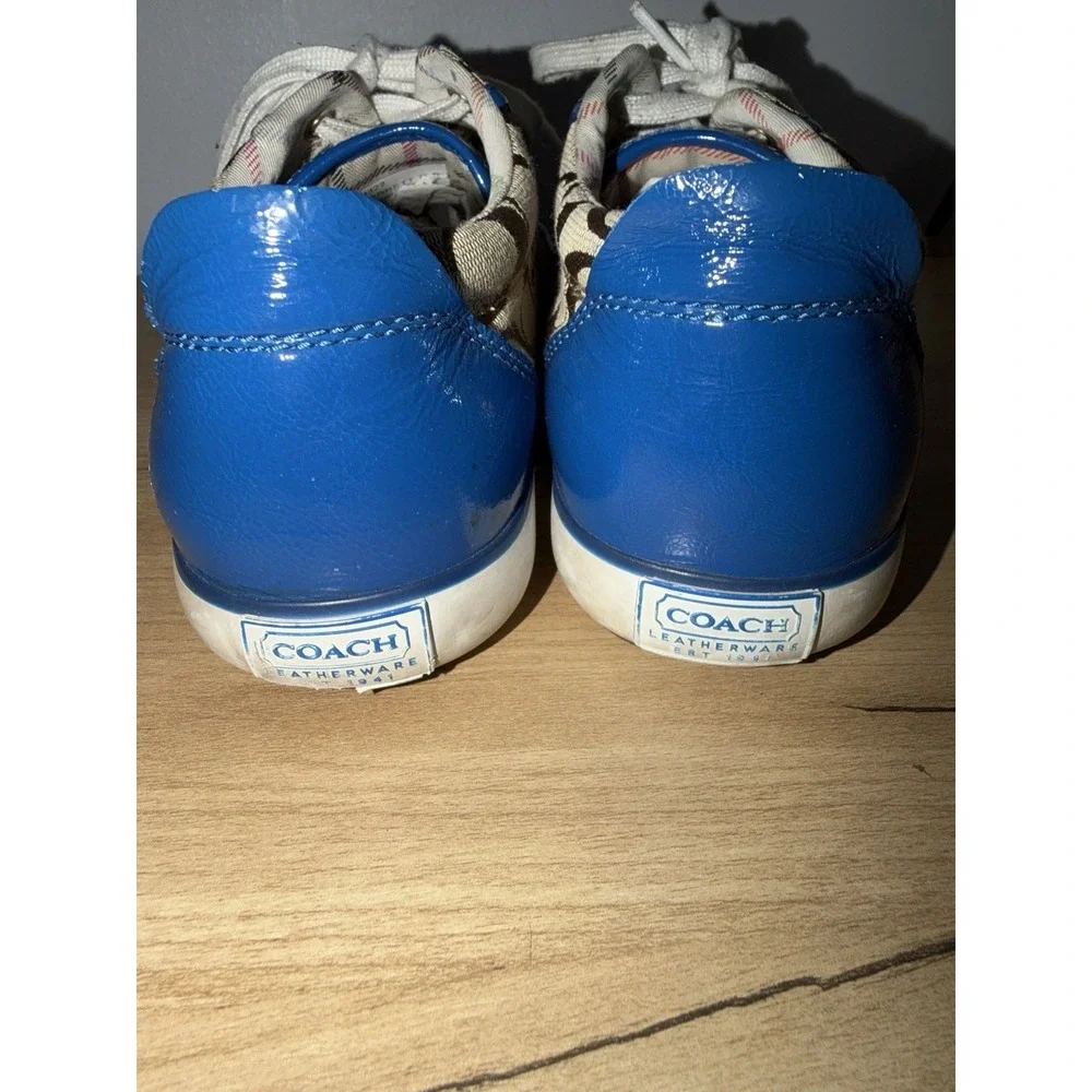 COACH Barrett Signature Canvas Sneakers Women's Size 7.5 Brown Khaki Blue L